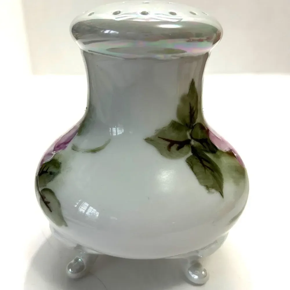 Vintage Handpainted Signed Ceramic/Porcelain Rose Hatpin‎ Holder/Powder Shaker